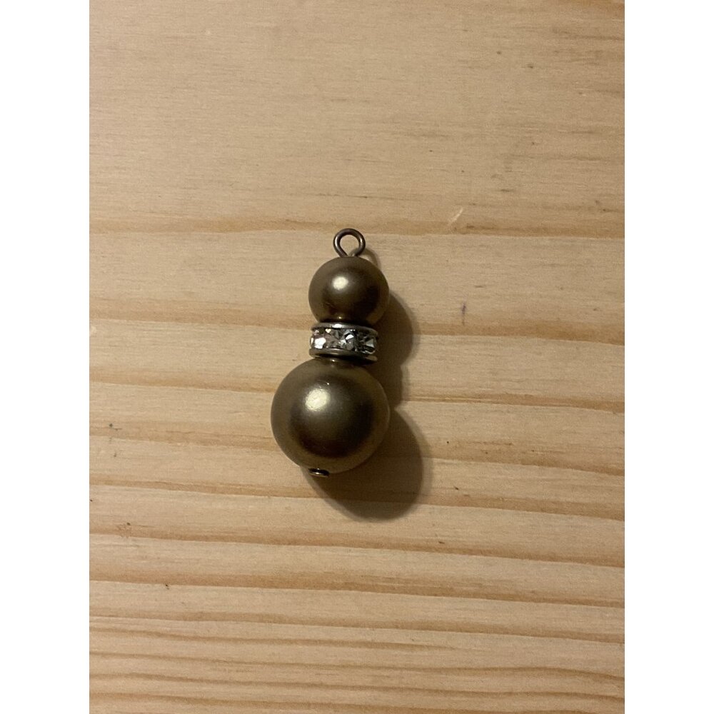 Vintage Brass Snowman Pendant Charm With Rhinestone Accent